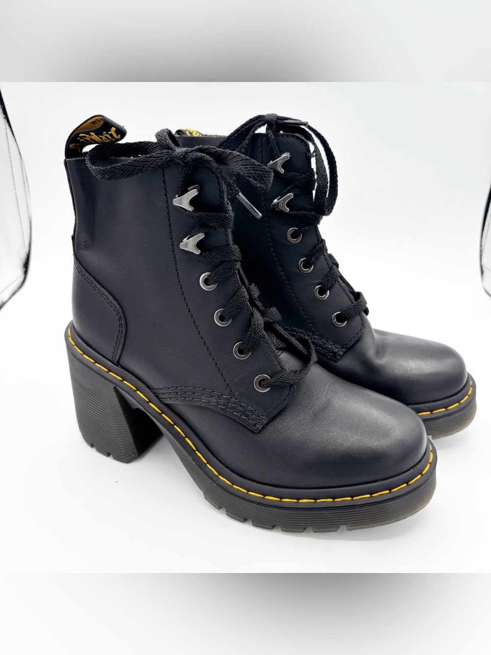 Dr. Martens Jess Sendal Leather Flared Heel Boots